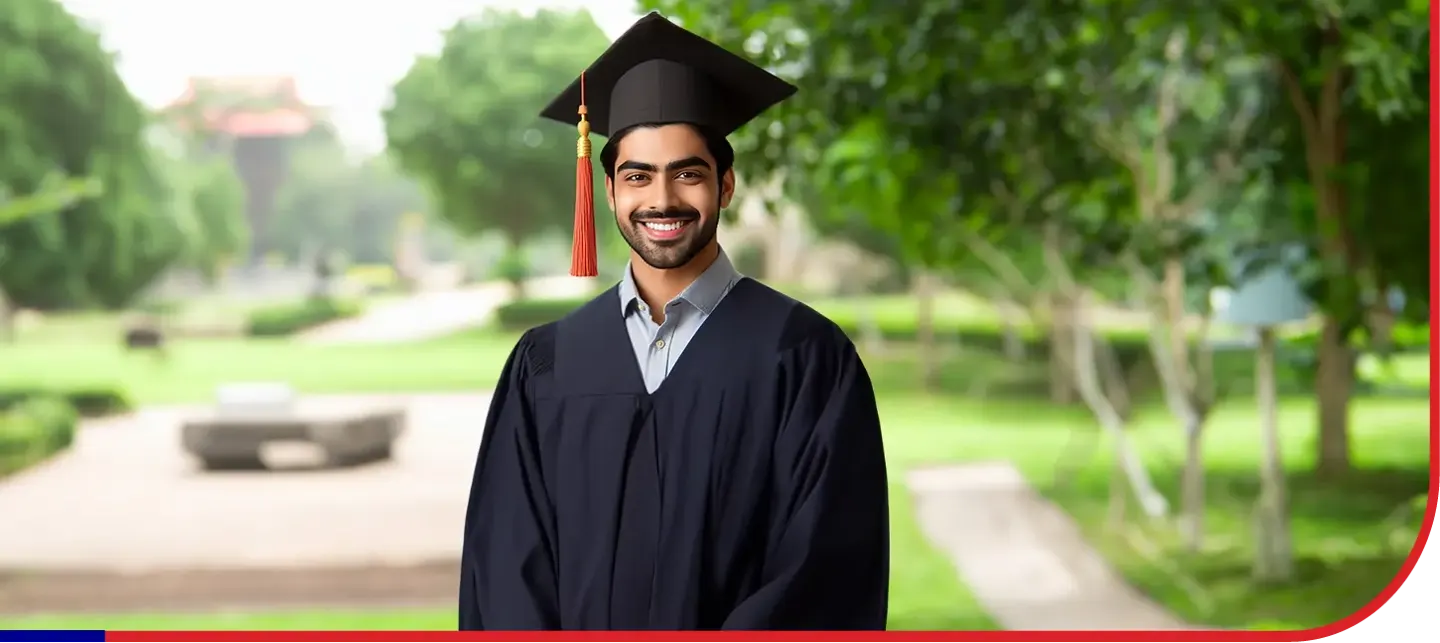 Graduate portrait in a green outdoor setting from the reference programme page